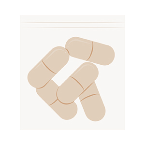 Ilustração de packs com capsulas de dose individual, feitos por farmácia de manipulação para facilitar a organização das doses.