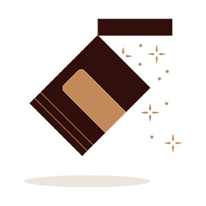 Ilustração de um sachê orodispersível, feito por farmácia de manipulação, que permite a administração de ativos diretamente na boca.